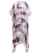 Matchesfashion.com Halpern - V-neck Tie-dye Print Twill Kaftan - Womens - Pink Multi