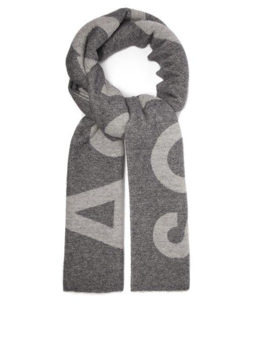 Matchesfashion.com Acne Studios - Toronty Logo Jacquard Wool Blend Scarf - Womens - Grey