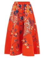 Matchesfashion.com By Walid - Daisy Floral Print Cotton Canvas Midi Skirt - Womens - Red Multi