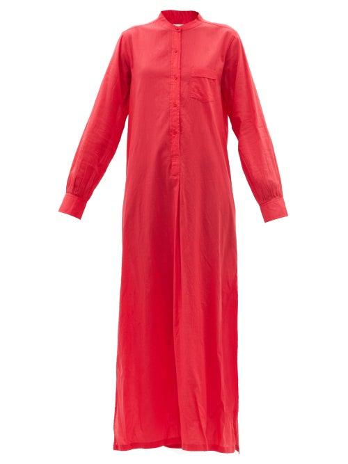 Ladies Rtw Nili Lotan - Sandra Galabeya Cotton-voile Shirt Dress - Womens - Red