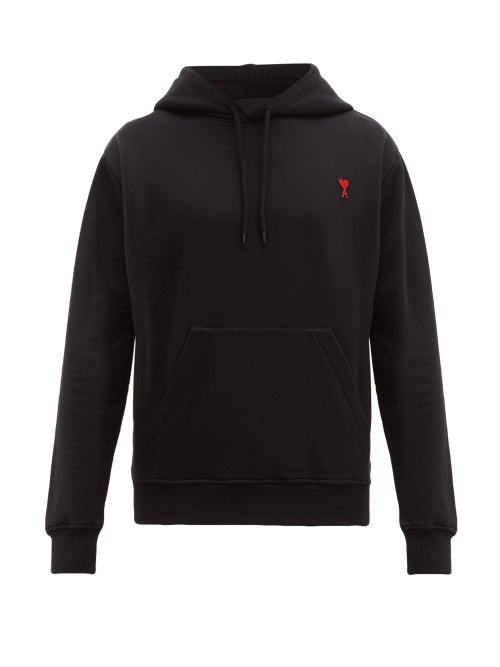 Matchesfashion.com Ami - Ami De Coeur Appliqu Cotton Hooded Sweatshirt - Mens - Black