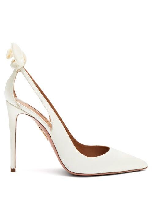Matchesfashion.com Aquazzura - Deneuve 105 Bow-embellished Satin Pumps - Womens - Ivory