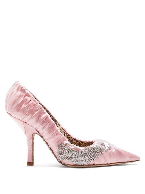Matchesfashion.com Paciotti By Midnight - Crystal Embellished Ruched Satin Pump - Womens - Pink
