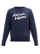 Matchesfashion.com Maison Kitsun - Logo-print Cotton-jersey Sweatshirt - Mens - Navy