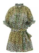 Matchesfashion.com Juliet Dunn - Leopard Print Cotton Gauze Shirtdress - Womens - Green Print