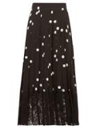 Matchesfashion.com Dolce & Gabbana - Lace Trimmed Polka Dot Pleated Silk Blend Skirt - Womens - Black White