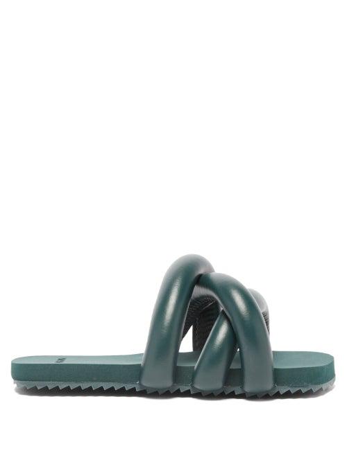Ladies Shoes Yume Yume - Tyre Faux-leather Slides - Womens - Dark Green