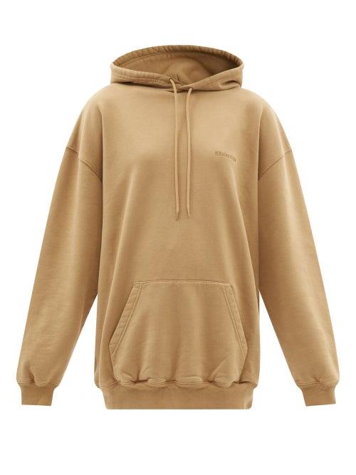 Balenciaga - Logo-embroidered Cotton-jersey Hooded Sweatshirt - Womens - Beige