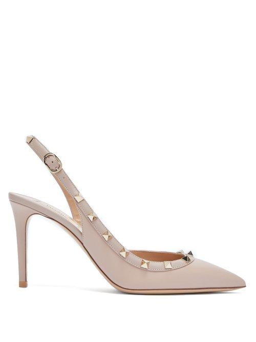 Matchesfashion.com Valentino - Rockstud Slingback Leather Pumps - Womens - Nude