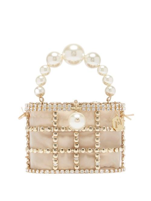 Ladies Bags Rosantica - Holli Faux-pearl, Crystal And Satin Cage Handbag - Womens - Grey Multi
