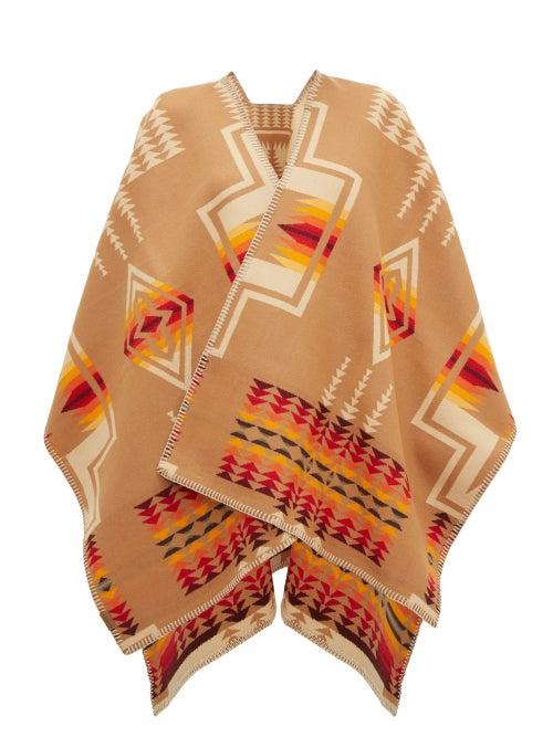 Matchesfashion.com Pendleton - Harding Geometric-jacquard Wool-blend Cape - Womens - Beige Multi