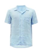 Matchesfashion.com 120% Lino - Cuban-collar Short-sleeve Linen Shirt - Mens - Light Blue