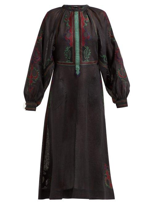 Matchesfashion.com Vita Kin - Parajanov Embroidered Linen Midi Dress - Womens - Black Multi