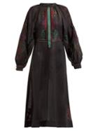 Matchesfashion.com Vita Kin - Parajanov Embroidered Linen Midi Dress - Womens - Black Multi