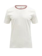 Mens Rtw Brunello Cucinelli - Striped-trim Cotton-jersey T-shirt - Mens - Cream