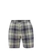 Oliver Spencer - Drawstring-waist Checked Linen-hopsack Shorts - Mens - Navy Multi