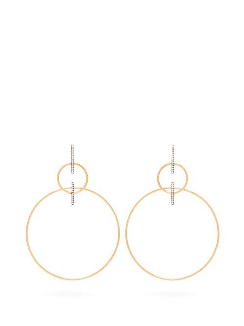 Matchesfashion.com Diane Kordas - 18kt Gold & Diamond Double Hoop Drop Earrings - Womens - Gold