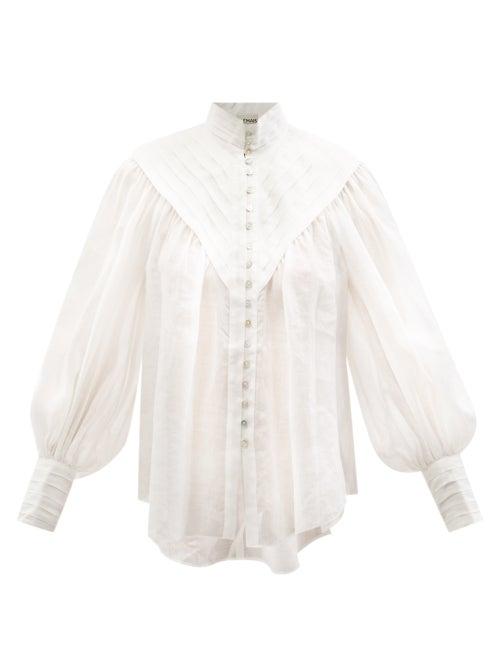 Ladies Beachwear Ale Mais - Halcyon Tucked Ramie Blouse - Womens - Ivory