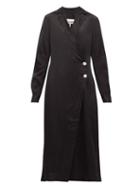 Matchesfashion.com Ganni - Crystal Embellished Satin Wrap Dress - Womens - Black