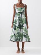 Juliet Dunn - Palm-print Cotton Midi Dress - Womens - Green Print