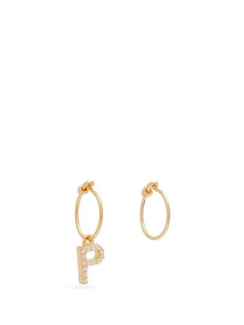 Matchesfashion.com Theodora Warre - Mismatched P Charm Gold Plated Hoop Earrings - Womens - Gold