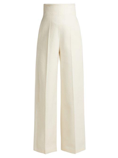 Matchesfashion.com Sara Battaglia - High Rise Wool Blend Trousers - Womens - Cream