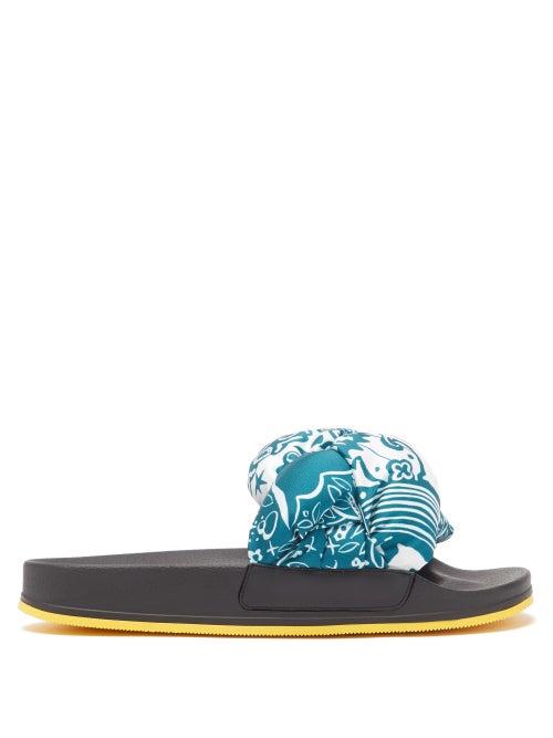 La Doublej - Treccia Knotted-strap Rubber Slides - Womens - Blue White