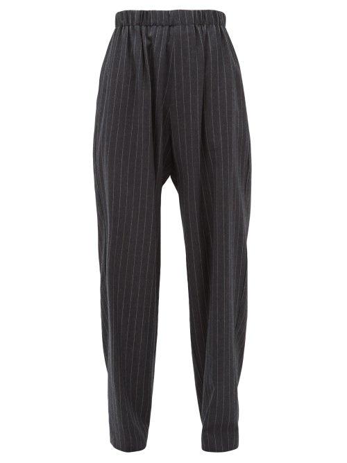 Matchesfashion.com Edward Crutchley - Chalk Striped Brushed Wool Twill Trousers - Womens - Grey