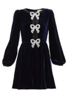 Matchesfashion.com Saloni - Camille Crystal-bow Velvet Mini Dress - Womens - Navy
