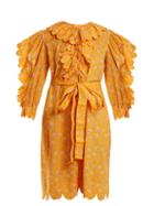 Matchesfashion.com Horror Vacui - Daisy Print Scallop Ruffle Trimmed Cotton Dress - Womens - Yellow