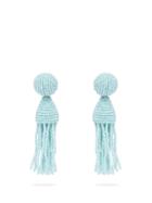 Matchesfashion.com Oscar De La Renta - Bead Embellished Tassel Drop Earrings - Womens - Light Blue