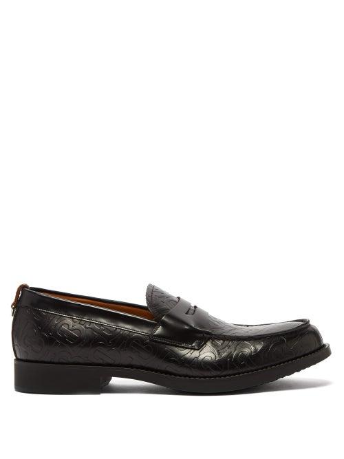 Matchesfashion.com Burberry - Emile Embossed Leather Penny Loafers - Mens - Black