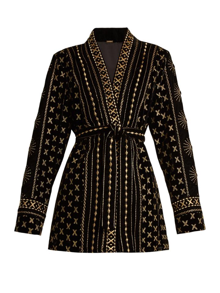 Dodo Bar Or Sendy Embroidered Velvet Kimono Jacket