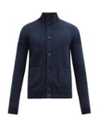 Matchesfashion.com Brioni - Suede-patch Cotton Cardigan - Mens - Dark Blue