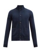 Matchesfashion.com Brioni - Suede-patch Cotton Cardigan - Mens - Dark Blue