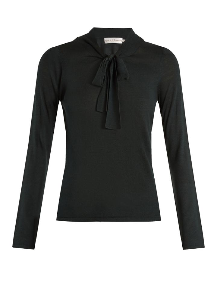 Goat Tie-neck Fine-knit Sweater