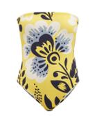 Ladies Beachwear Cala De La Cruz - Alison Strapless Floral-print Swimsuit - Womens - Yellow Print