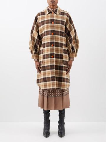 Gucci - Reversible Check Wool-blend Cape Coat - Womens - Brown Multi