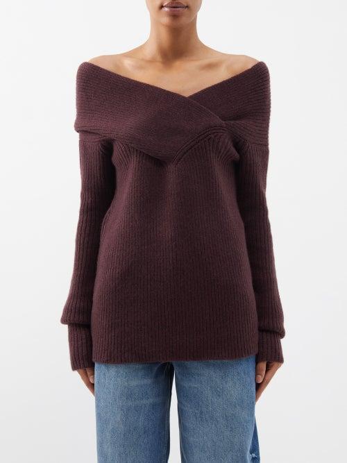 Raey - Off-the-shoulder Responsible-cashmere Blend Jumper - Womens - Burgundy
