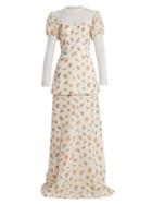 Matchesfashion.com Emilia Wickstead - Clemmie Tulle Panel Cloqu Gown - Womens - Ivory Multi