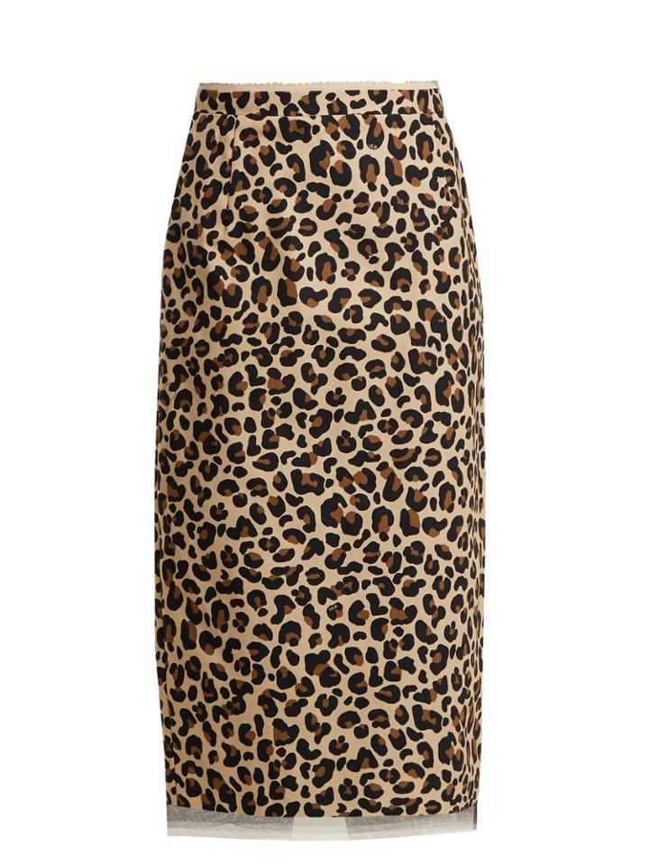 No. 21 Leopard-print Cotton-canvas Pencil Skirt