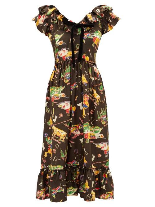 Matchesfashion.com Shrimps - Rio Rodeo-print Silk-satin Dress - Womens - Black Multi