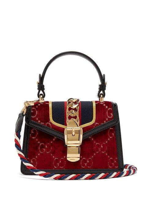 Matchesfashion.com Gucci - Sylvie Mini Velvet Cross Body Bag - Womens - Burgundy