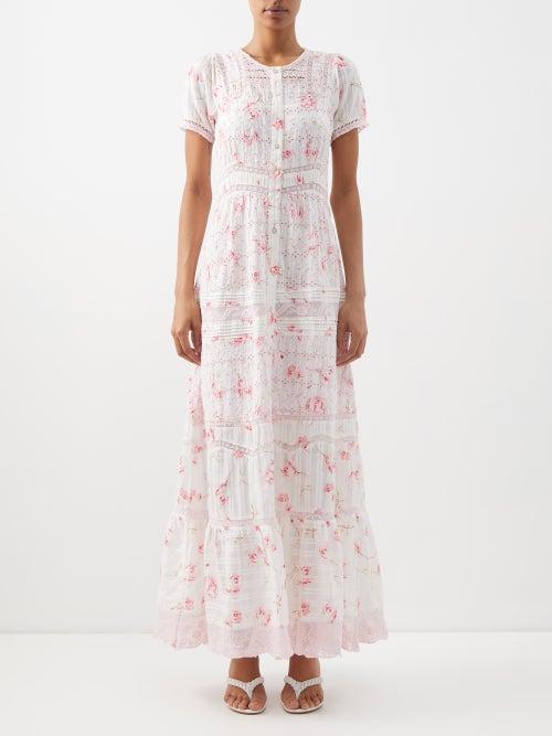 Loveshackfancy - Medina Broderie-anglaise Floral-print Cotton Dress - Womens - Pink Print