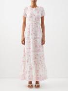 Loveshackfancy - Medina Broderie-anglaise Floral-print Cotton Dress - Womens - Pink Print