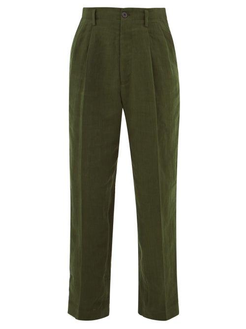 Matchesfashion.com Haider Ackermann - Knife-pleated High-rise Slubbed-linen Trousers - Mens - Khaki Multi