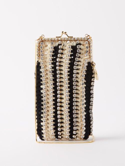 Rosantica - Crystal-embellished Crocheted Crossbody Bag - Womens - Black White