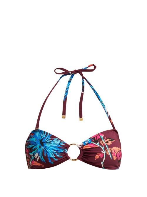 Matchesfashion.com Diane Von Furstenberg - Floral Bandeau Bikini Top - Womens - Burgundy Multi