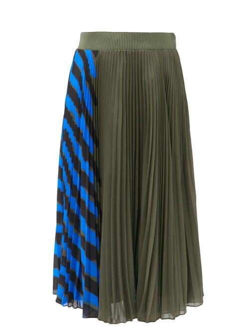 Ladies Rtw Proenza Schouler - High-rise Pleated Striped Crepe Midi Skirt - Womens - Green