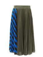 Ladies Rtw Proenza Schouler - High-rise Pleated Striped Crepe Midi Skirt - Womens - Green